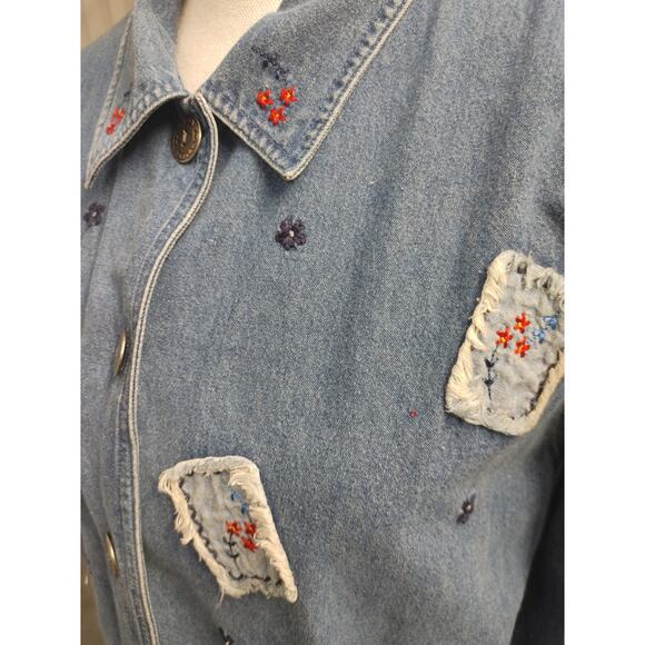 Vintage Bobbie Brooks Denim Chambray Patchwork Top Button Medium - Picture 2 of 5